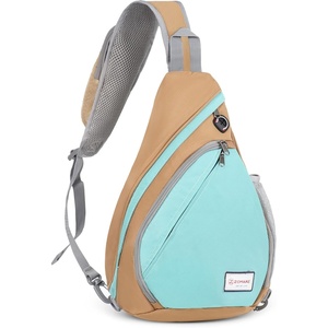 ZOMAKE Sling Bag,Small Crossbody Sling Backpack Shoulder Daypack for Travel(Brown & Cyan)