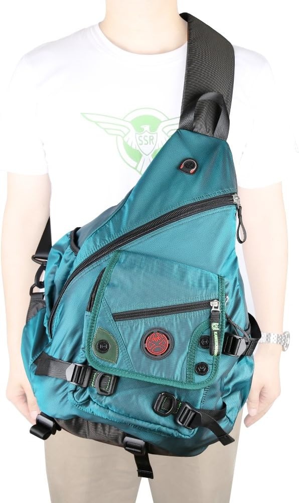 image:imageLarge Sling Bag Laptop Backpack Cross Body Messenger Bag Shoulder Travel Rucksack ABlackAdark Green