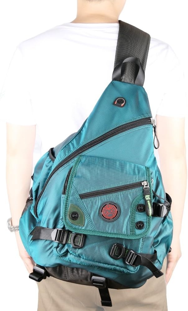 image:imageLarge Sling Bag Laptop Backpack Cross Body Messenger Bag Shoulder Travel Rucksack ABlackAdark Green