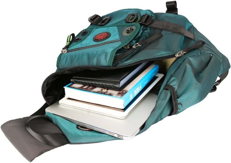 image:imageLarge Sling Bag Laptop Backpack Cross Body Messenger Bag Shoulder Travel Rucksack ABlackAdark Green