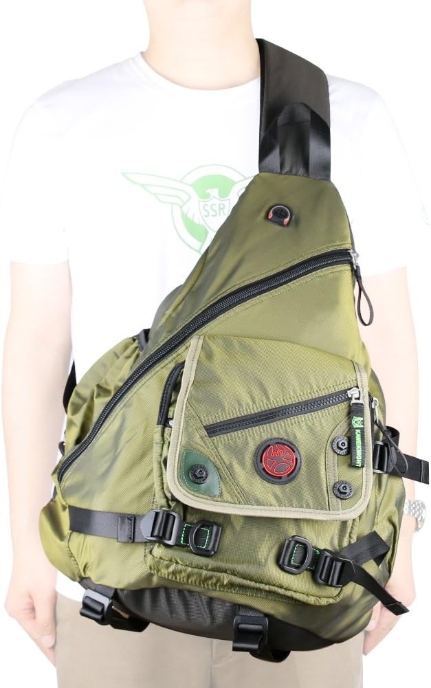 image:imageLarge Sling Bag Laptop Backpack Cross Body Messenger Bag Shoulder Travel Rucksack ABlackAgreen
