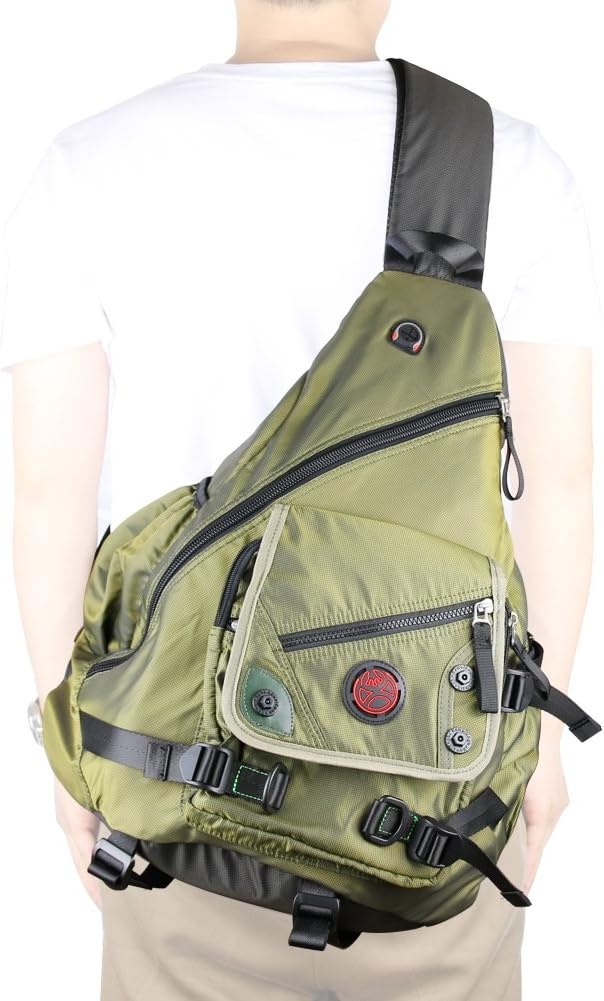 image:imageLarge Sling Bag Laptop Backpack Cross Body Messenger Bag Shoulder Travel Rucksack ABlackAgreen