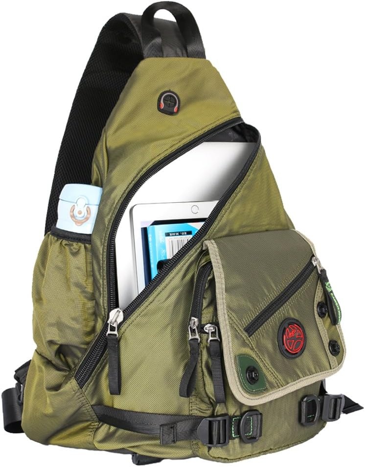 image:imageLarge Sling Bag Laptop Backpack Cross Body Messenger Bag Shoulder Travel Rucksack ABlackAgreen