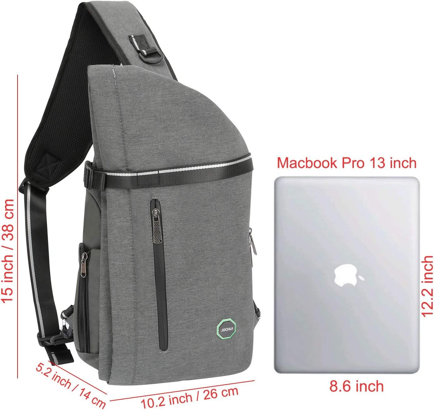 image:imageLarge Sling Bag Laptop Backpack Cross Body Messenger Bag Shoulder Travel Rucksack ABlackBlight Gray