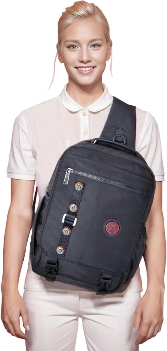 image:imageLarge Sling Bag Laptop Backpack Cross Body Messenger Bag Shoulder Travel Rucksack ABlackC Black