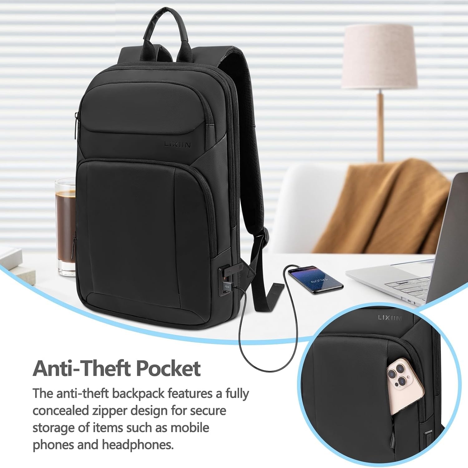 image:imageBackpack for Men Slim amp Expandable Travel Laptop Backpack with USB Charging Port Water Resistant AntiTheft Business Backpack Fits 156In Laptop for Commute Work College with Small BagBusiness BlackBusiness Black