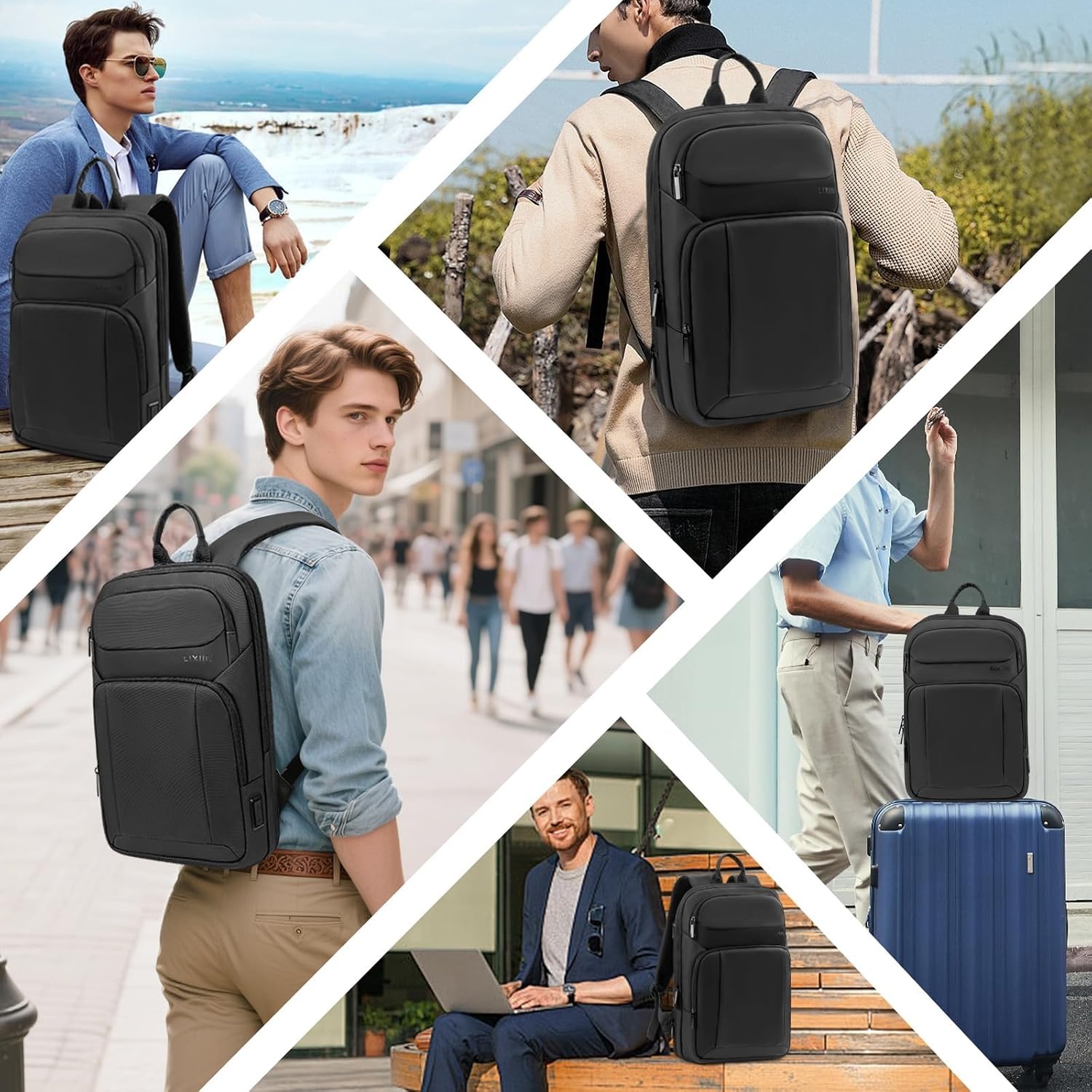 image:imageBackpack for Men Slim amp Expandable Travel Laptop Backpack with USB Charging Port Water Resistant AntiTheft Business Backpack Fits 156In Laptop for Commute Work College with Small BagBusiness BlackBusiness Black