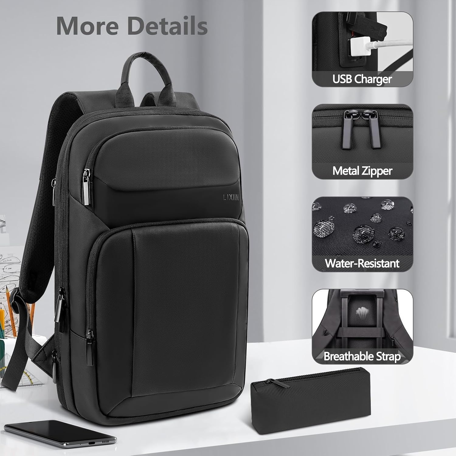 image:imageBackpack for Men Slim amp Expandable Travel Laptop Backpack with USB Charging Port Water Resistant AntiTheft Business Backpack Fits 156In Laptop for Commute Work College with Small BagBusiness BlackBusiness Black