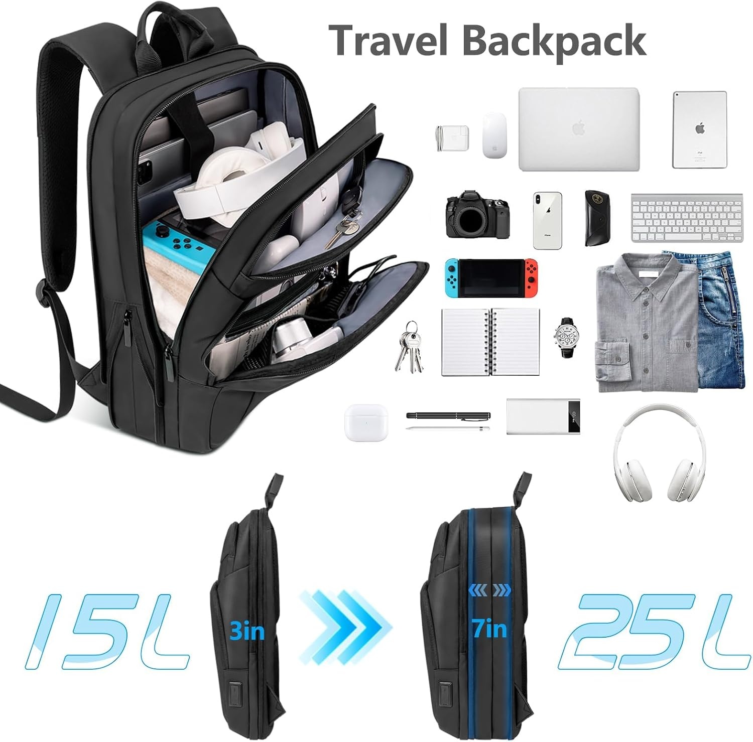 image:imageBackpack for Men Slim amp Expandable Travel Laptop Backpack with USB Charging Port Water Resistant AntiTheft Business Backpack Fits 156In Laptop for Commute Work College with Small BagBusiness BlackBusiness Black
