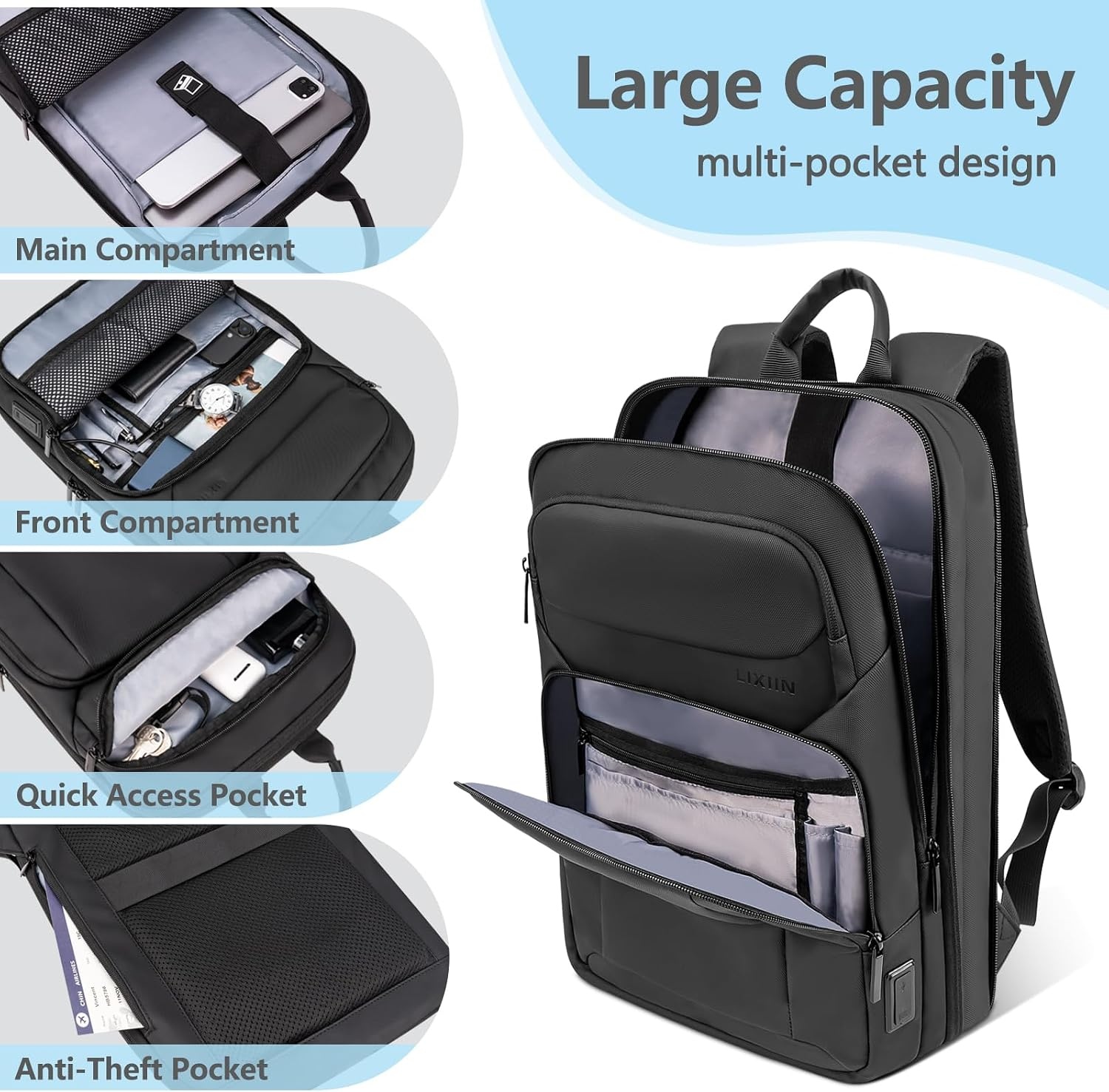 image:imageBackpack for Men Slim amp Expandable Travel Laptop Backpack with USB Charging Port Water Resistant AntiTheft Business Backpack Fits 156In Laptop for Commute Work College with Small BagBusiness BlackBusiness Black