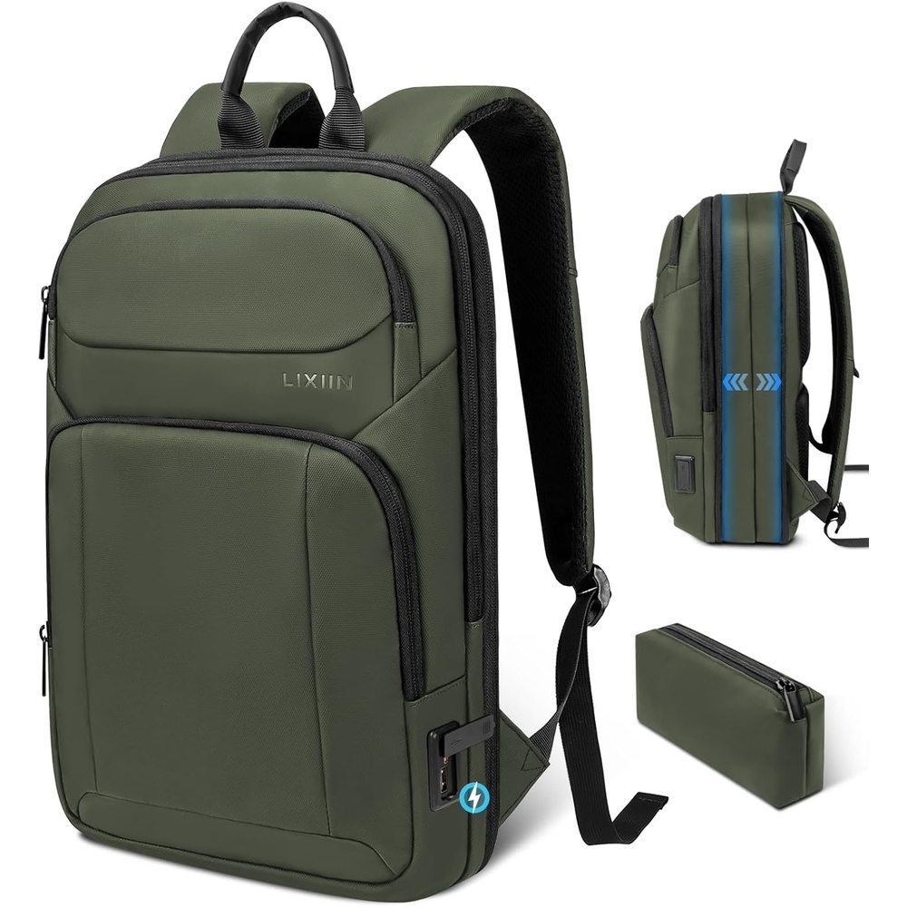 image:imageBackpack for Men Slim amp Expandable Travel Laptop Backpack with USB Charging Port Water Resistant AntiTheft Business Backpack Fits 156In Laptop for Commute Work College with Small BagBusiness BlackOlive Green
