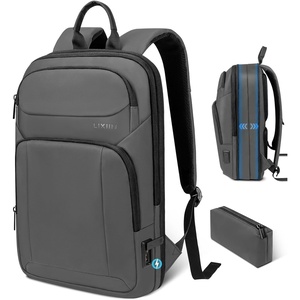 Backpack for Men Slim & Expandable Travel Laptop Backpack with USB Charging Port Water Resistant Anti-Theft Business Backpack Fits 15.6In Laptop for Commute Work College with Small Bag(Business Black)(Simple Gray)